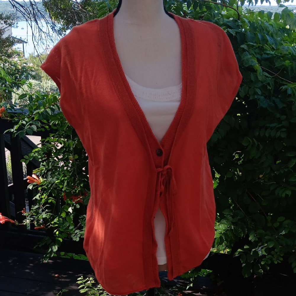Vibrant Orange Cardigan with Short Sleeves